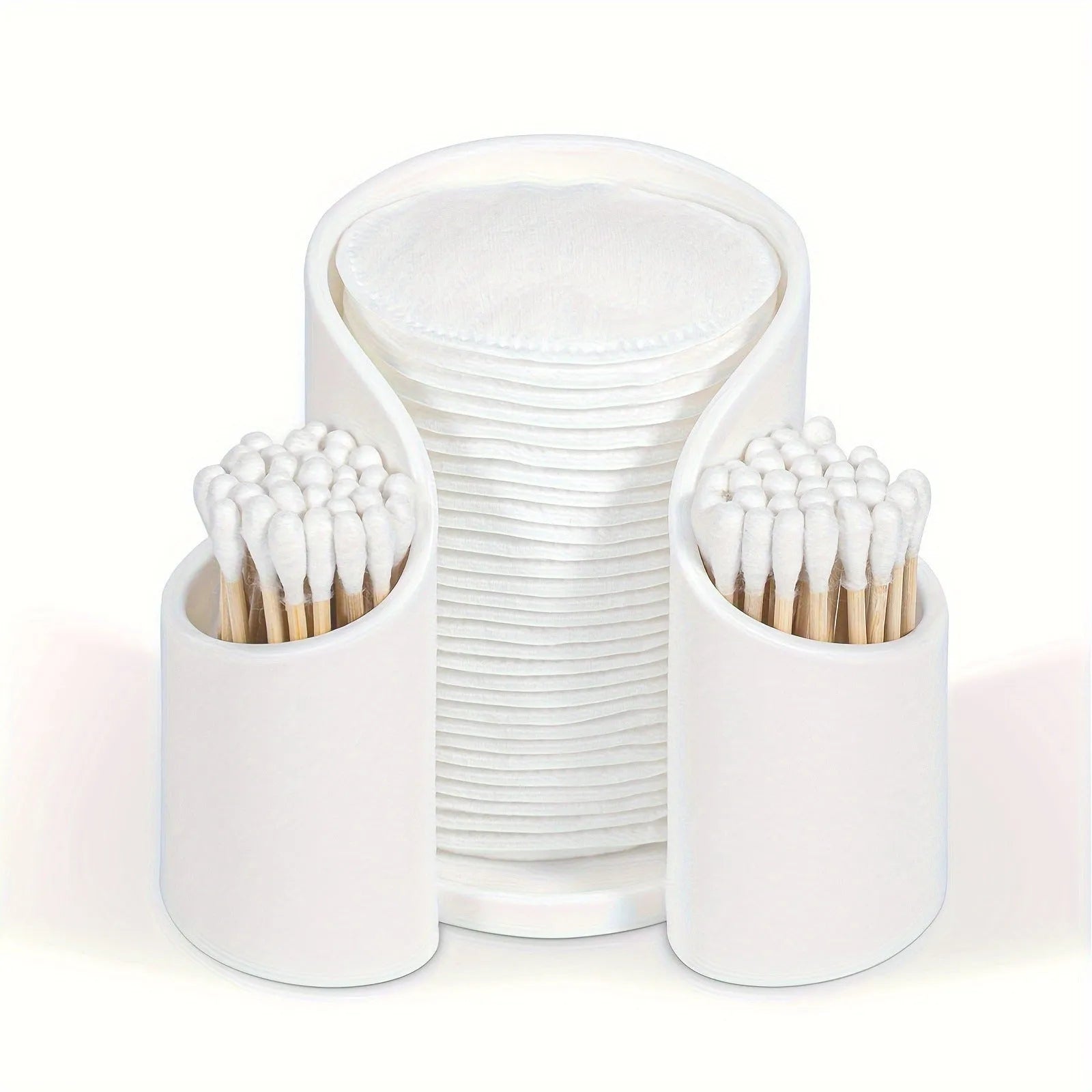 Solid colour plastic dental floss storage box with integrated cotton swab holder.