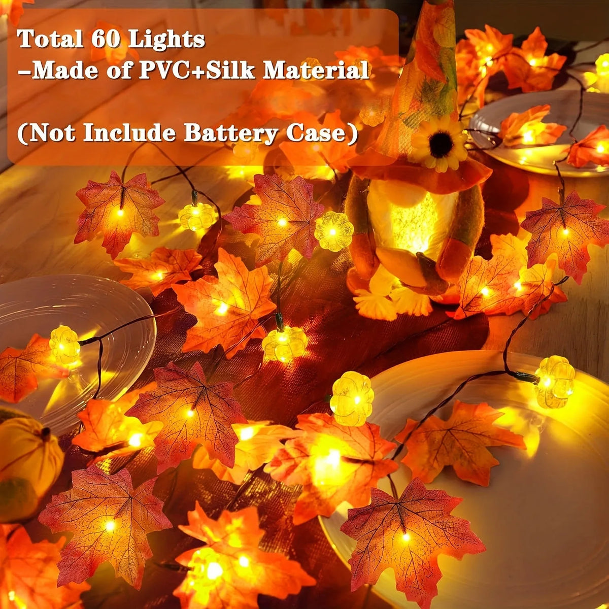 USB autumn Thanksgiving string lights in plastic, picture colour, casual ambience light for seasonal decor