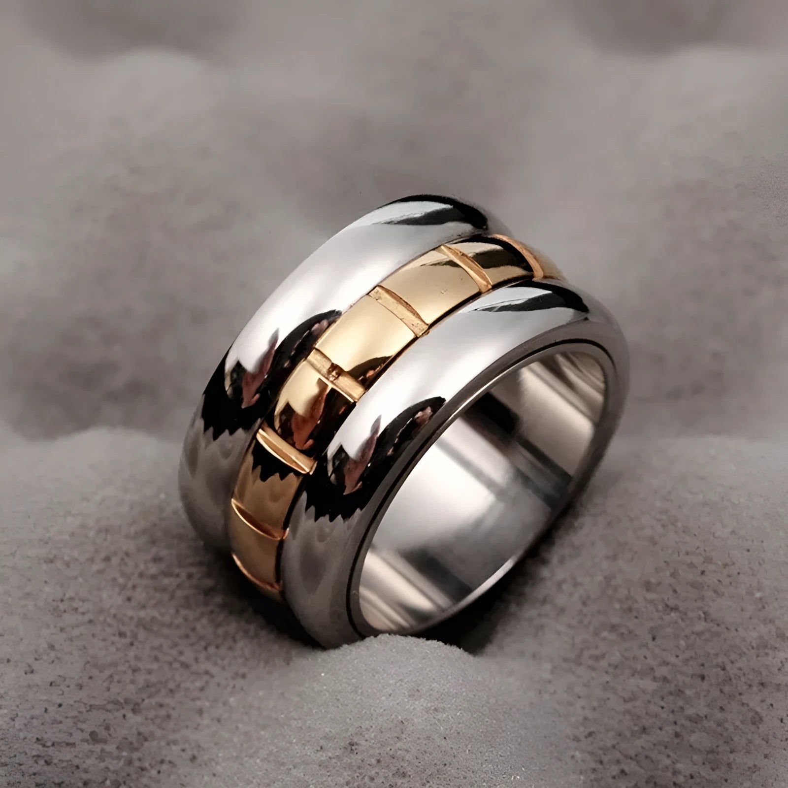 Gold titanium steel ultra-wide knuckle ring with rotatable band in sizes 7-10