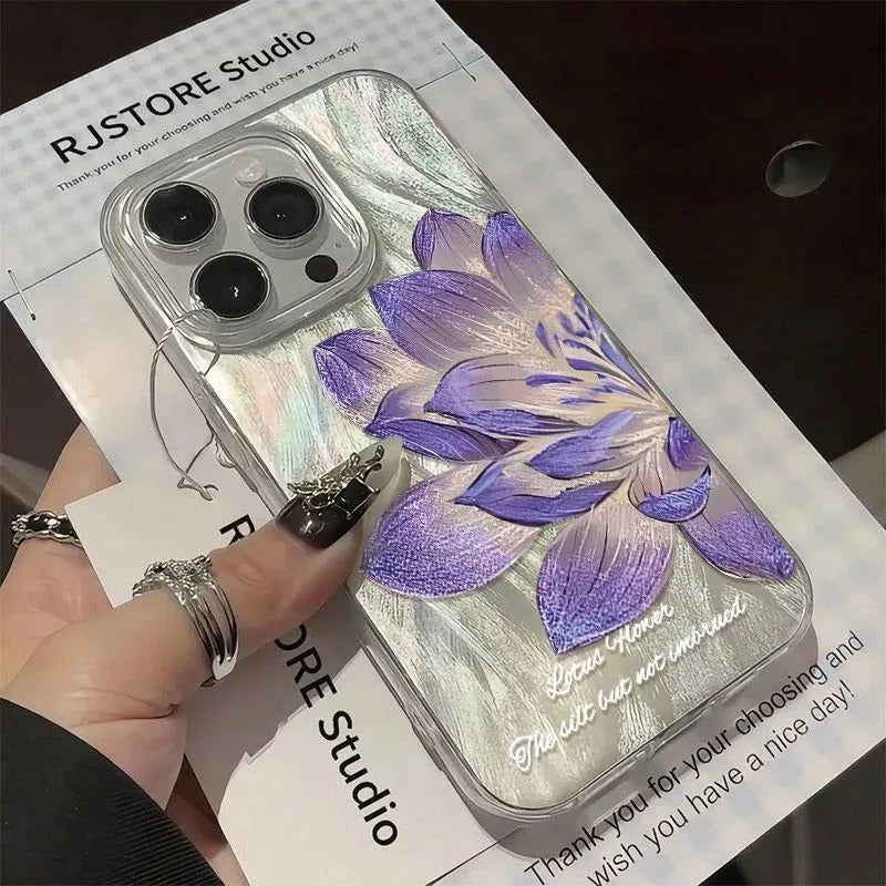 Blue Lotus floral design hard PC phone case for Apple iPhone on a white background.