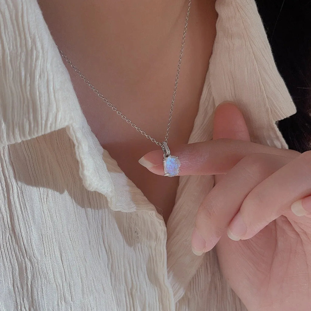 Geometric crystal pendant on sterling silver chain with adjustable length