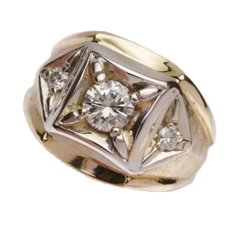 Geometric hollow couple ring in gold copper with square chamfered pattern