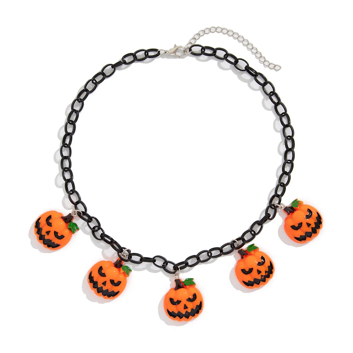 Cartoon pumpkin ghost Halloween necklace with mixed colours on regular chain