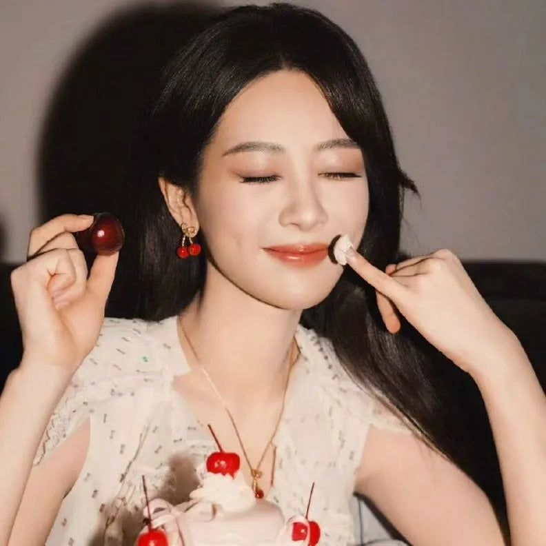 Alloy cherry drop earrings with geometric fruit shape in ED2528 red colour