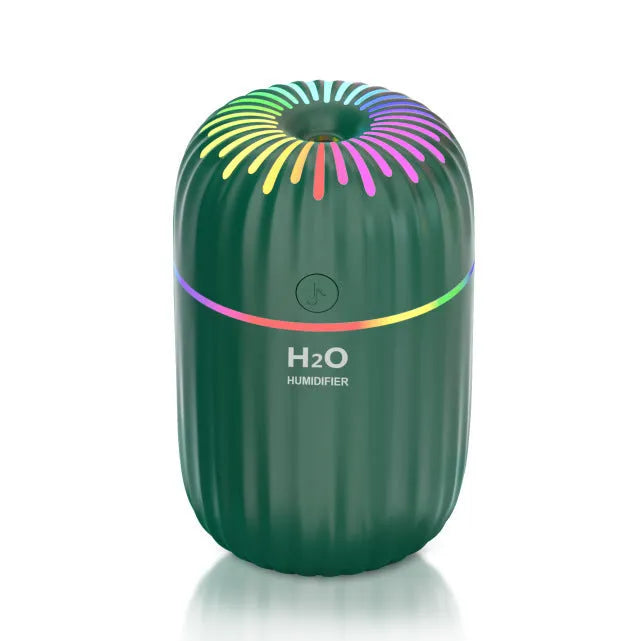 Mini animal-shaped USB aromatherapy humidifier in green, pink, or white colours.
