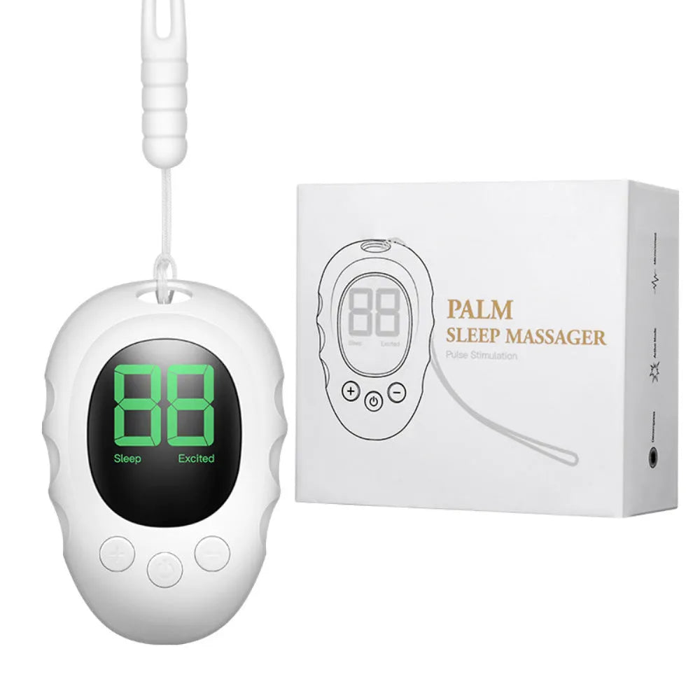 White silicone sleep aid hand grip with a sleep monitor and charging cable