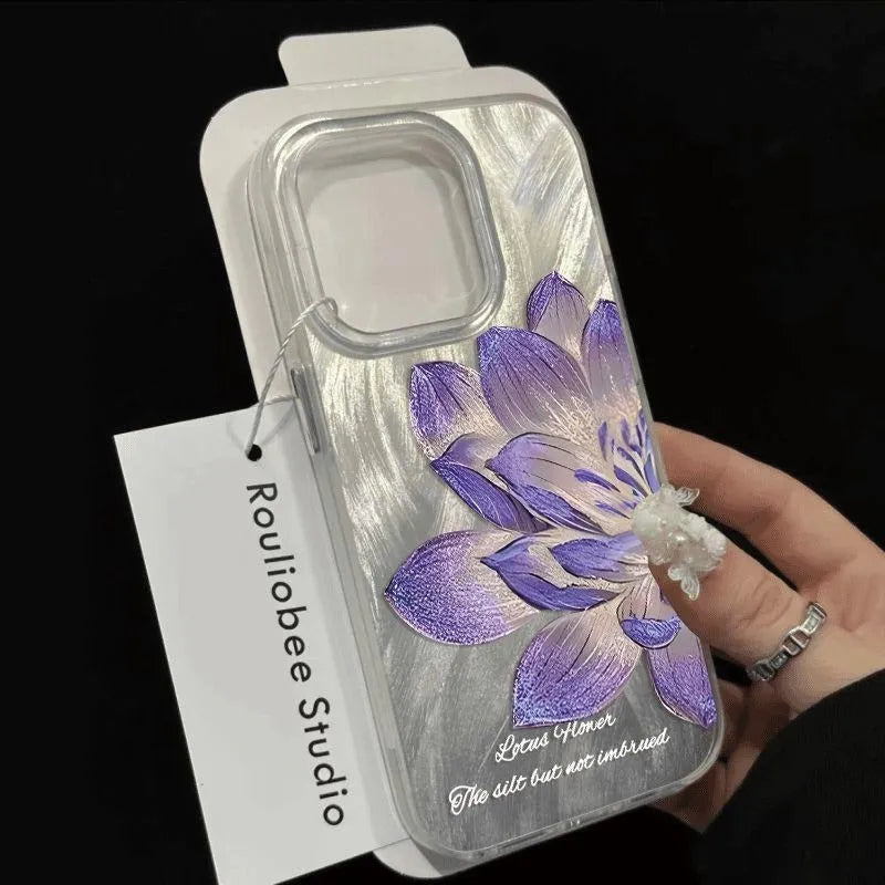 Blue Lotus floral design hard PC phone case for Apple iPhone on a white background.