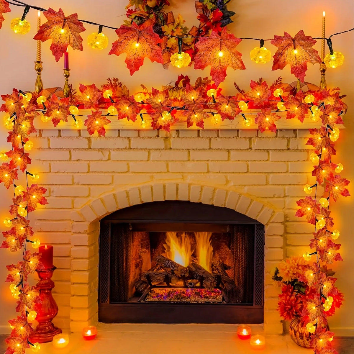 USB autumn Thanksgiving string lights in plastic, picture colour, casual ambience light for seasonal decor
