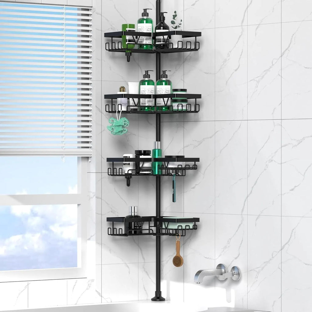 Stainless steel retractable bathroom storage rack with four layers and hole-free installation