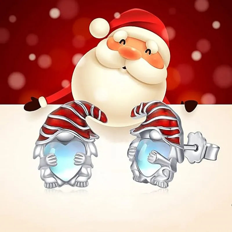 Santa Claus heart-shaped earrings for women with white gold electroplated finish