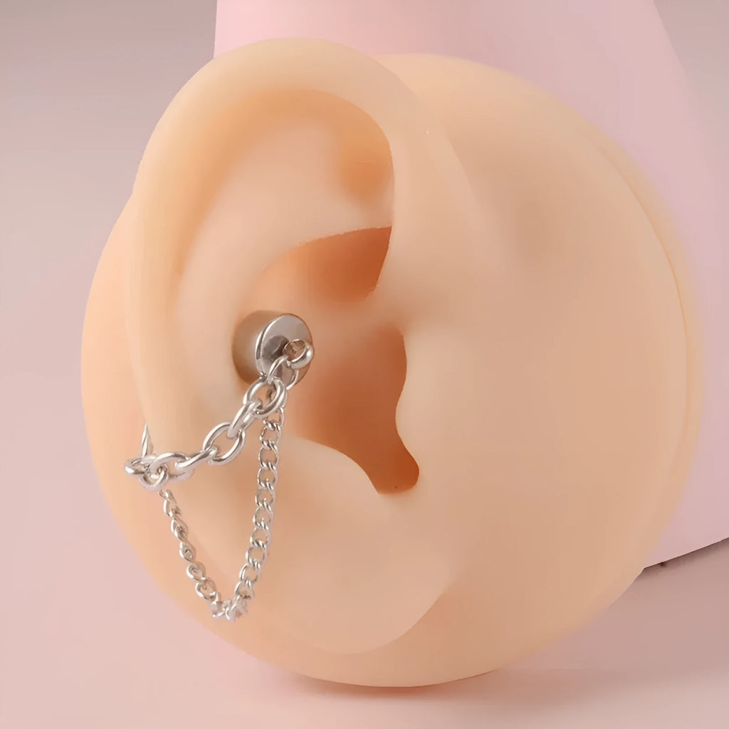 Magnetic suction non-piercing earrings with chain detail made from alloy with micro inlay in European American style