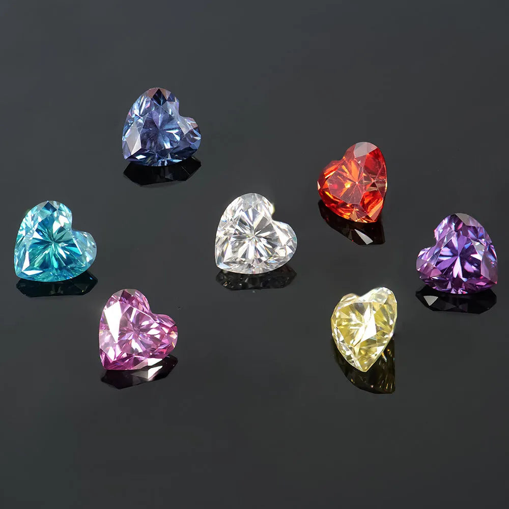 Heart-shaped moissanite stone in lemon yellow colour with size options for jewellery making
