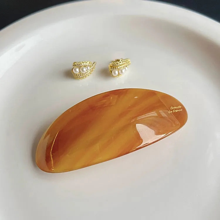 8.8cm oval acrylic hair clip in French retro style, women's fashion OL hairpin