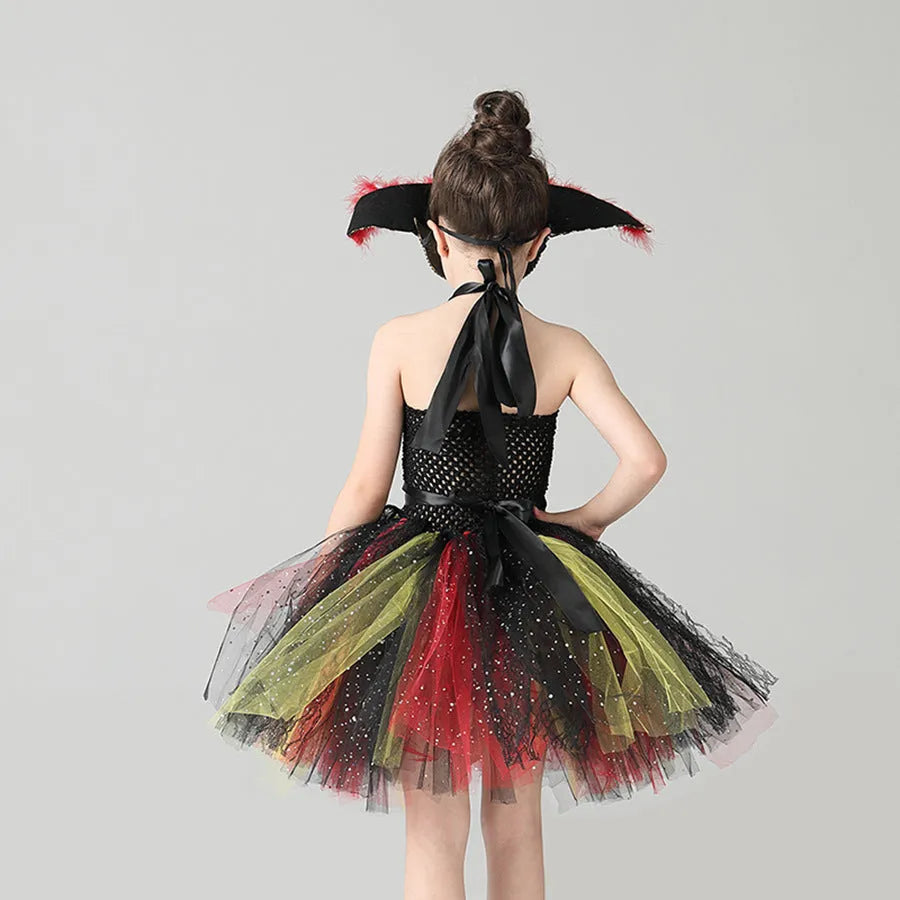 Girls sleeveless pirate dress costume with sequins and mesh for Halloween, shown in pirate skirt colour.