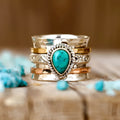 Retro style pine green electroplated alloy ring for women showing three-colour pattern