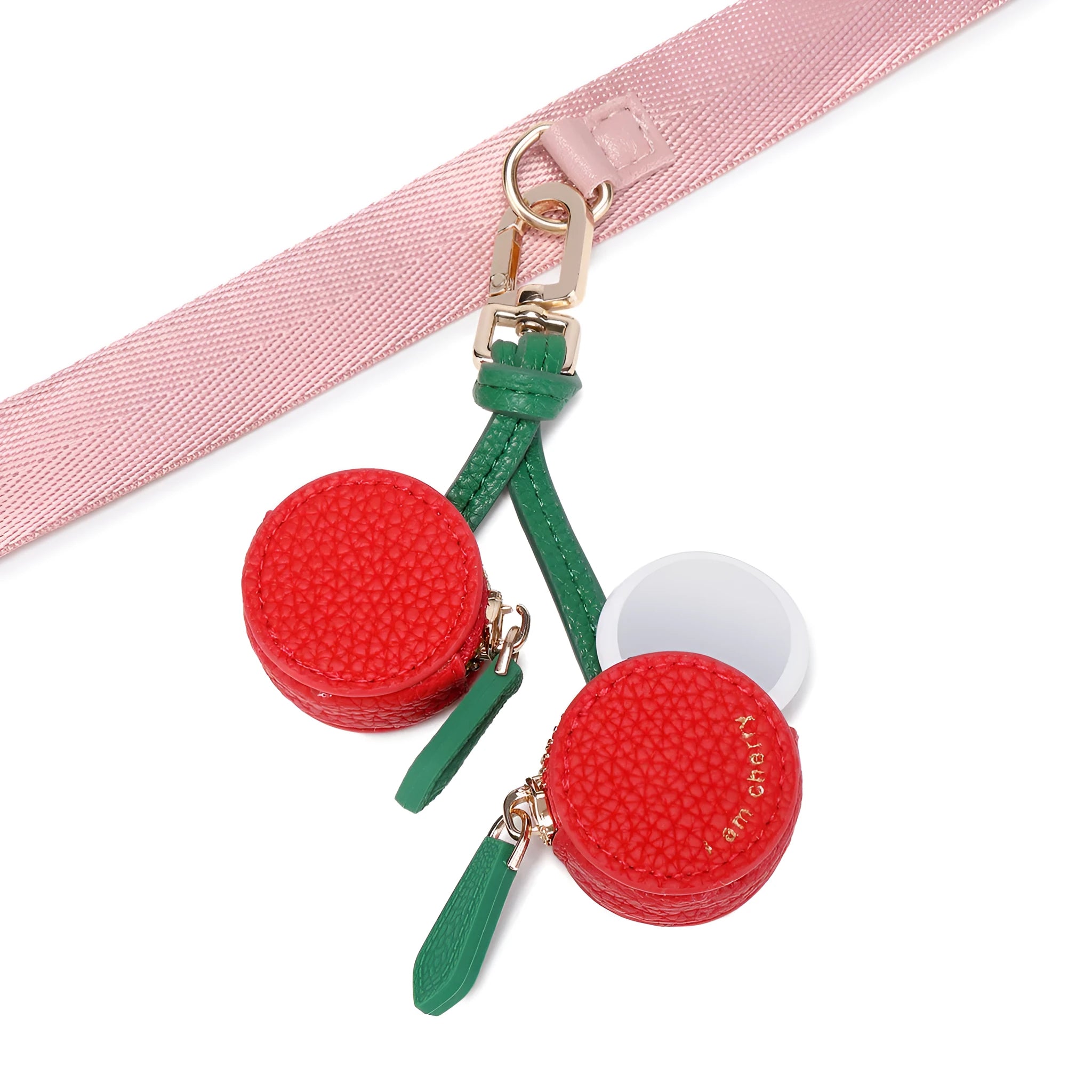 Mini leather coin purse keychain with zip and clip in cherry red colour.