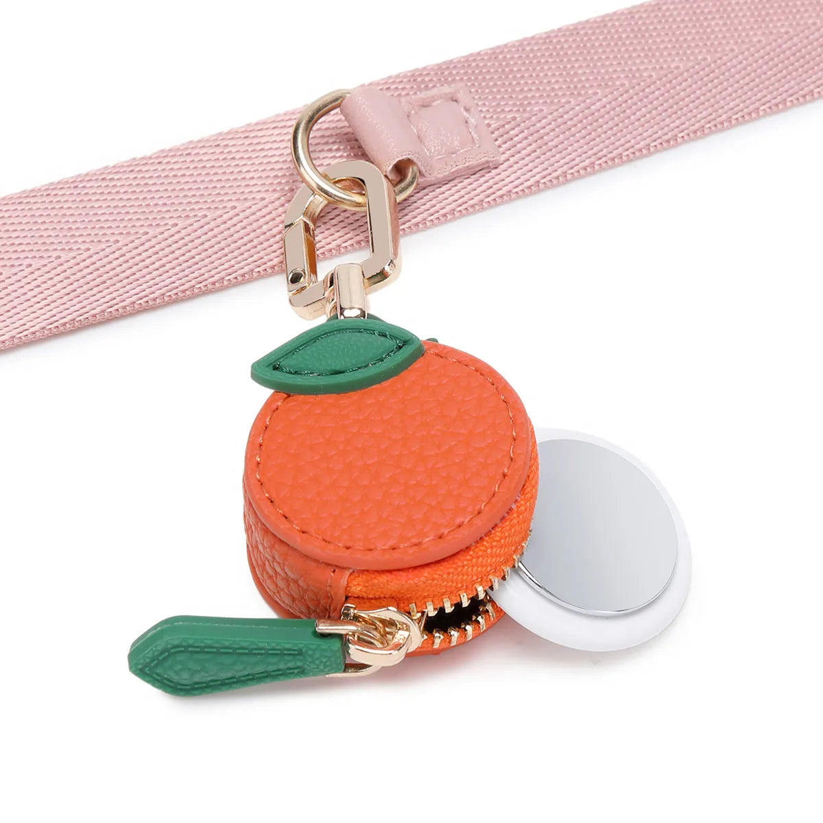 Mini leather coin purse keychain with zip and clip in cherry red colour.