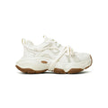 Women's white platform dad sneakers with round toe and lace-up front in Milk White Beige colour