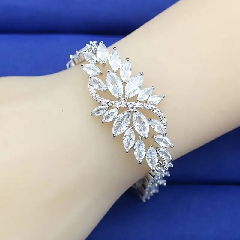 Gold electroplated copper bracelet with ice flower pattern and colourful zircon stones