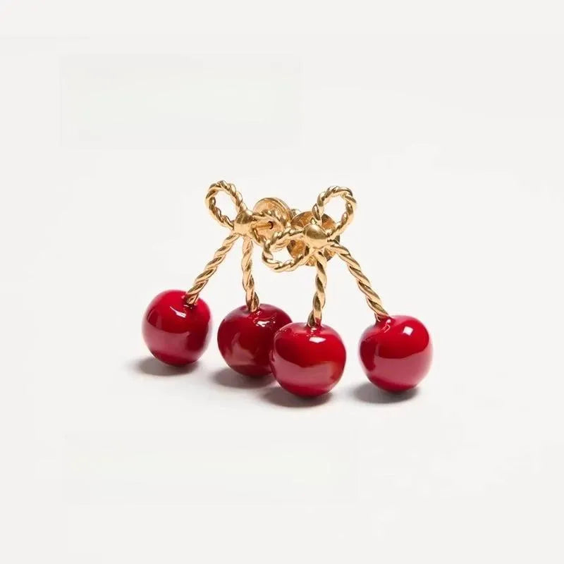 Alloy cherry drop earrings with geometric fruit shape in ED2528 red colour