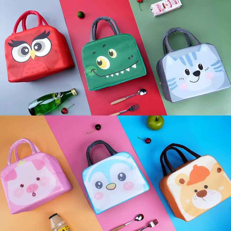Colourful children's insulated lunch box bag with cartoon animal design