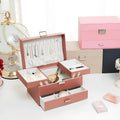 PU leather jewelry storage box in solid colour with hard case construction