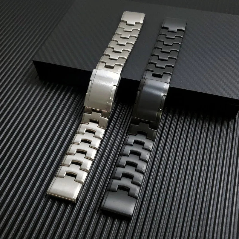 Silver, black and titanium coloured watch straps for Garmin Fenix and Jiaming watches in 22mm and 26mm widths.