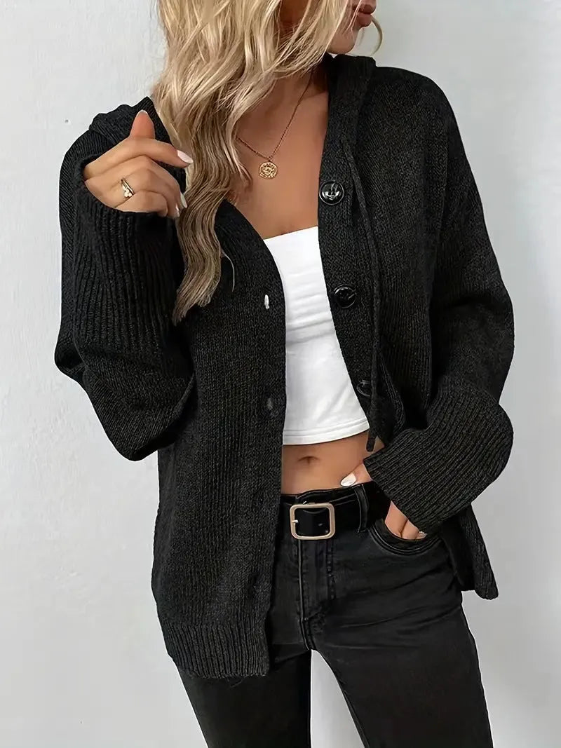 A loose fit, hooded single-breasted sweater in thick coloured cotton, shown in Army Green.