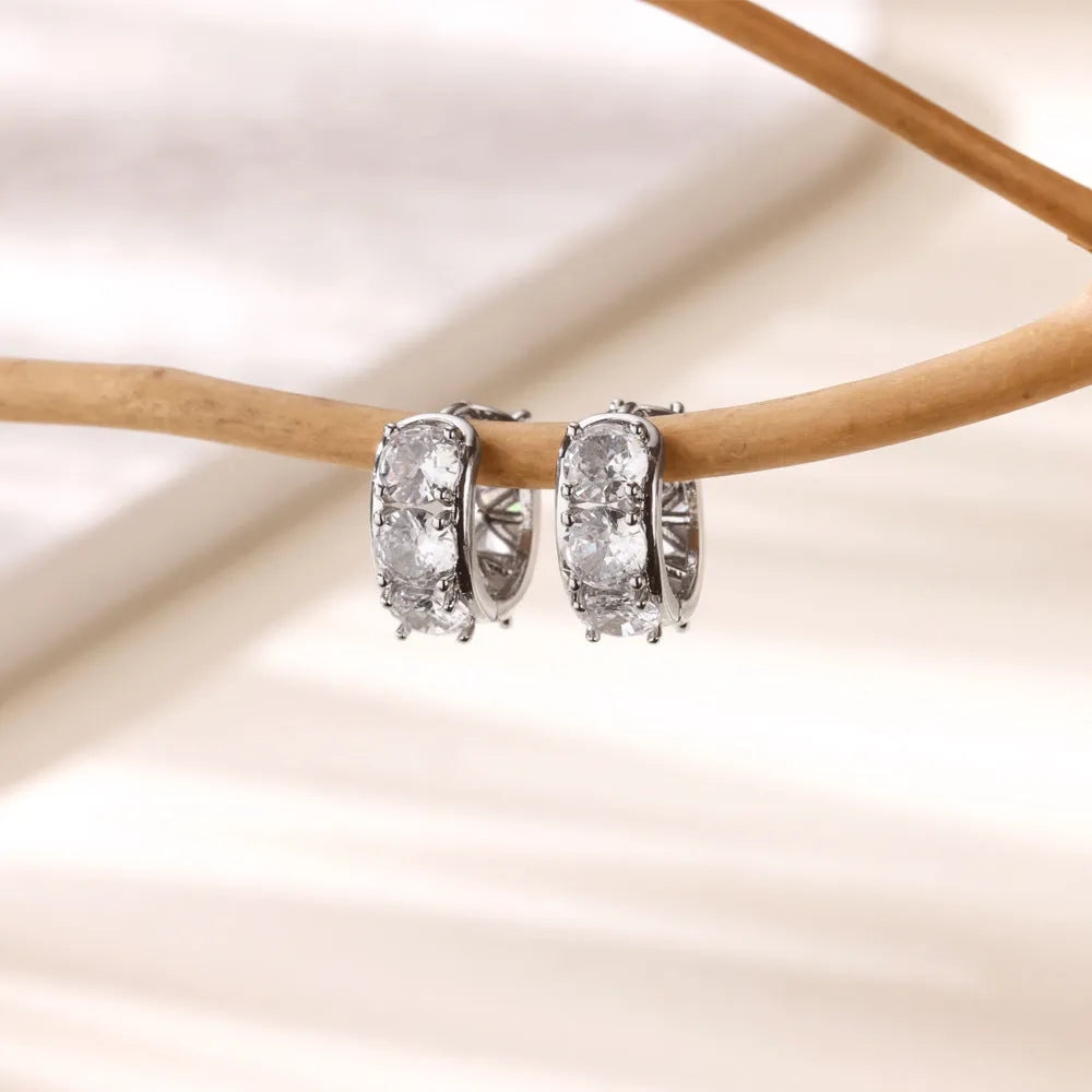 Women's stainless steel U-shaped clip earrings with inlaid zircon stones in colour E5772P.