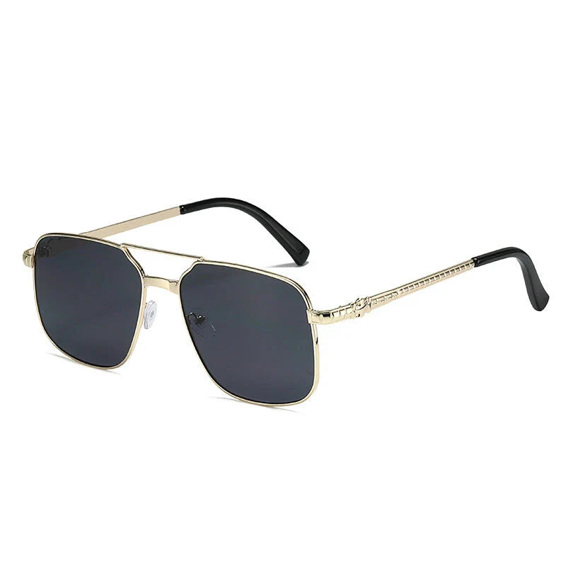 Stylish metal square frame sunglasses with yellow lenses and red gradient, providing UV protection and a trendy look for Kiwis.