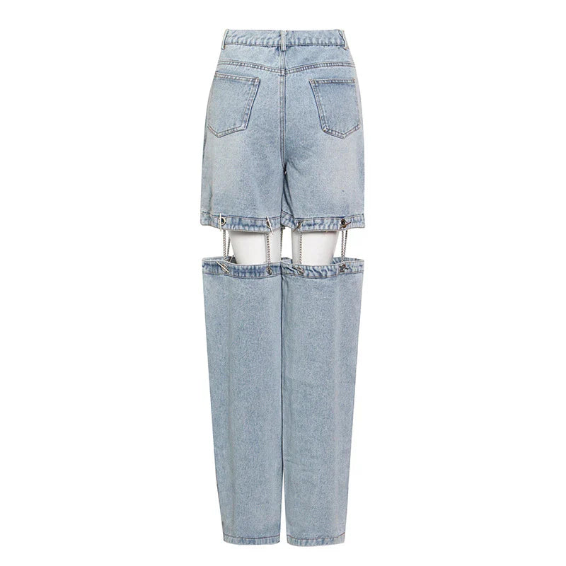 Wide-leg denim pants in classic blue, featuring a high-waisted, flattering silhouette and slightly elastic waistband for Kiwi-cool comfort and style.