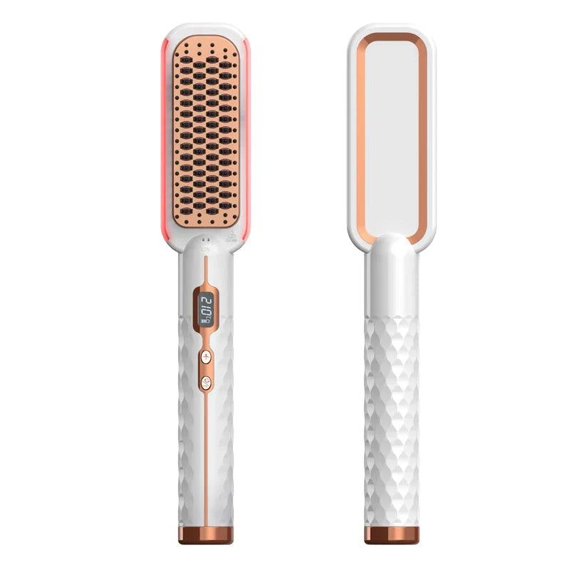 2-in-1 Hot Comb and Straightening Brush for achieving sleek, straight hair or perfect curls