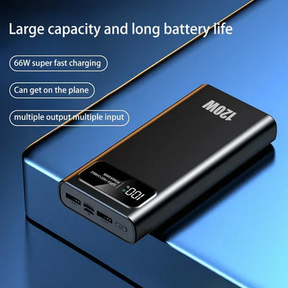 A high-capacity, fast-charging power bank with a digital display for monitoring battery levels