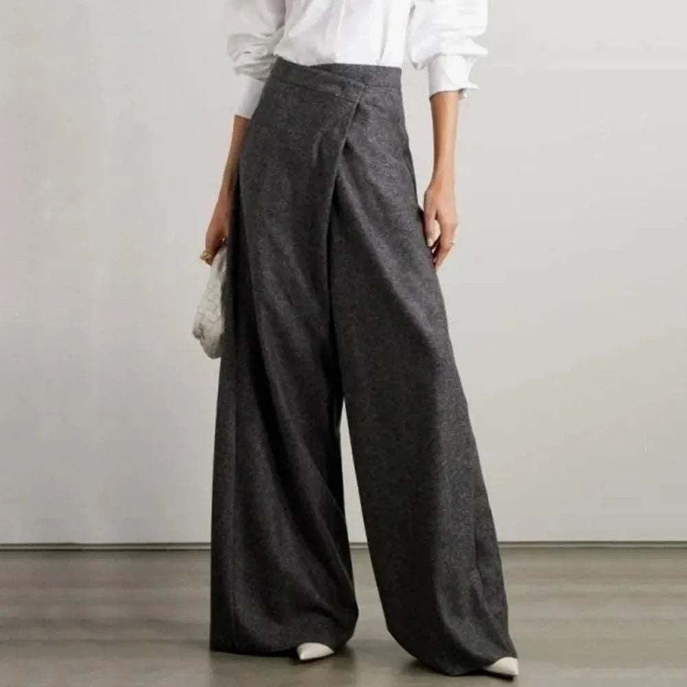 Chic high-waisted woollen wide-leg pants in various sizes for Kiwi women, offering comfort, style, and versatility for the winter season.