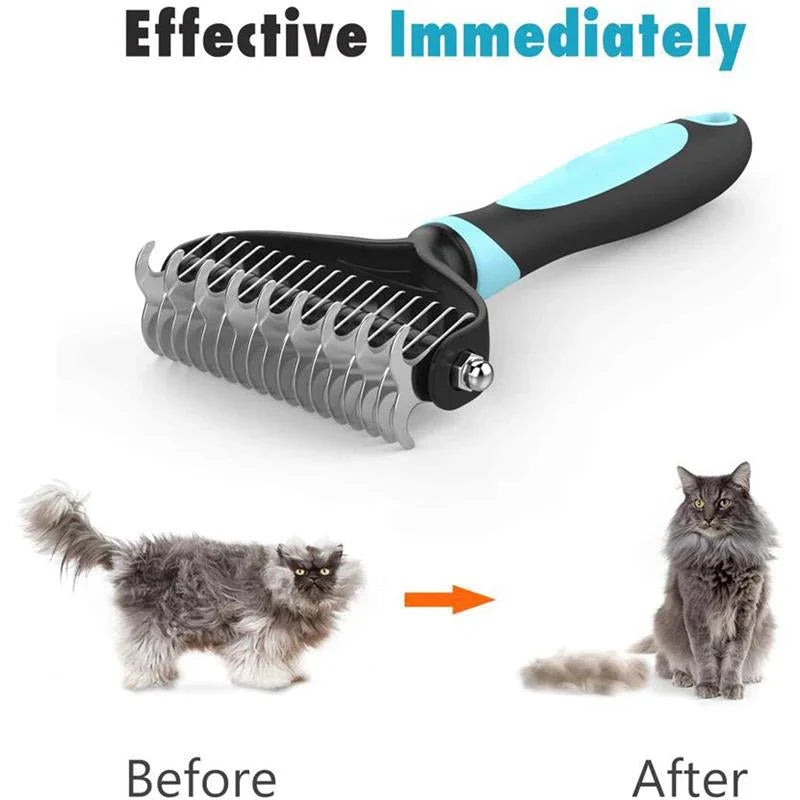 Professional stainless steel dog grooming comb with ergonomic design for removing loose hair, debris, and tangles from your pup's coat