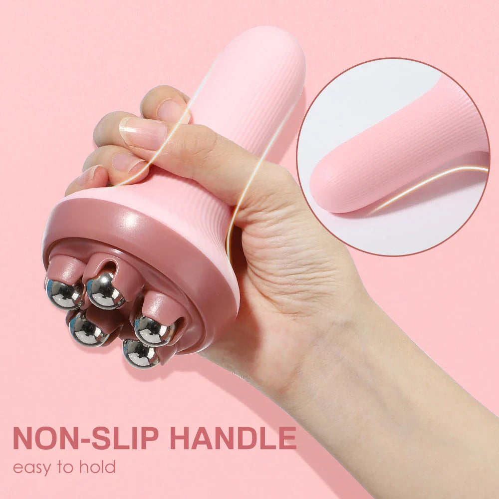 Versatile Handheld Massage Roller with five rotating balls for targeted body contouring and cellulite reduction