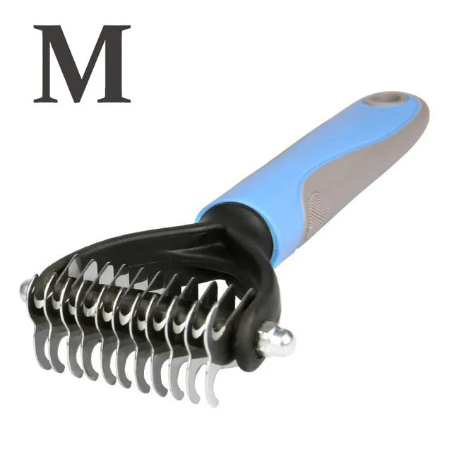 Professional stainless steel dog grooming comb with ergonomic design for removing loose hair, debris, and tangles from your pup's coat