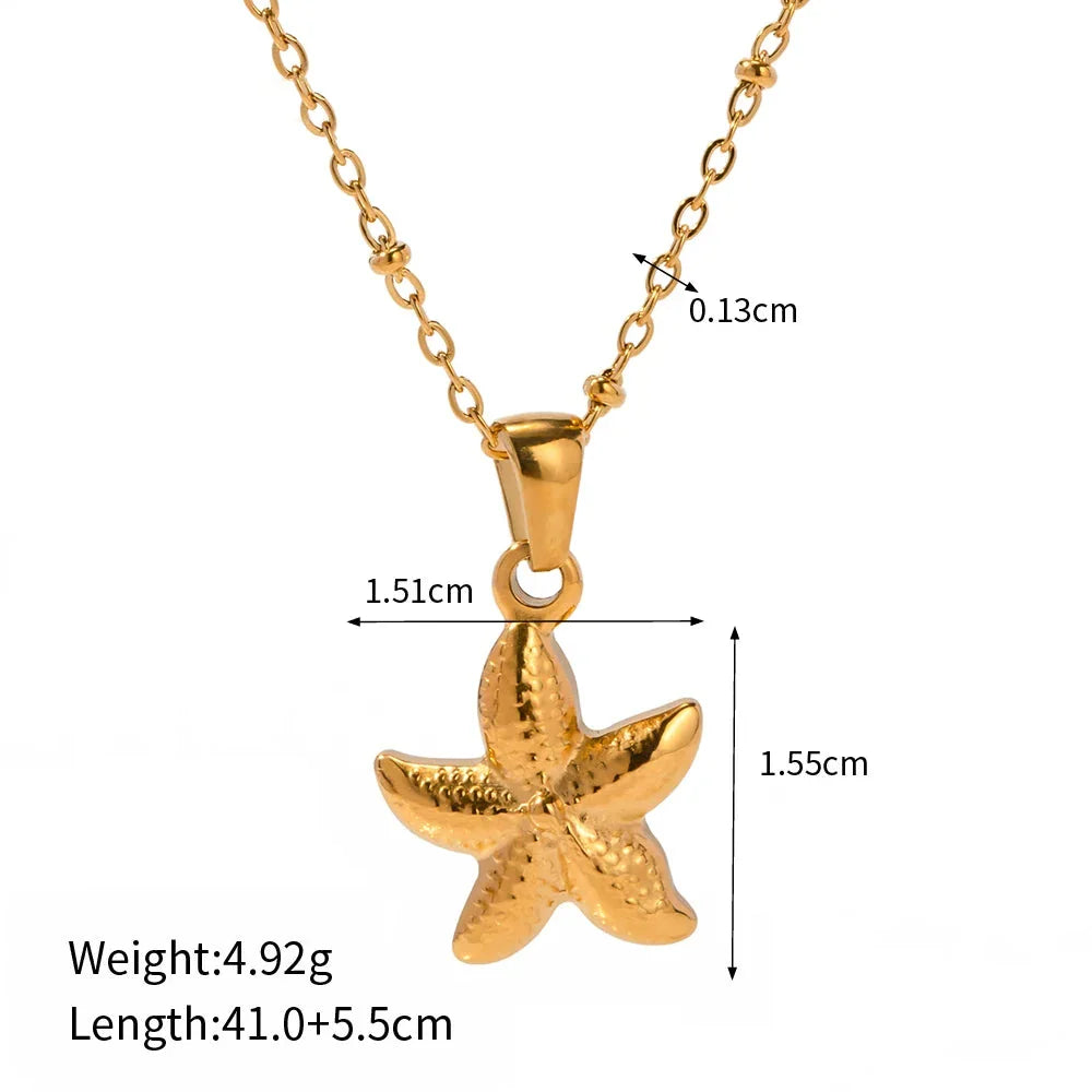 18K gold plated starfish pendant necklace with tarnish-proof stainless steel construction for timeless seaside elegance