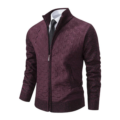 Premium winter jacket in slim-fit design with stand-up collar and long sleeves made of high-quality chenille fabric