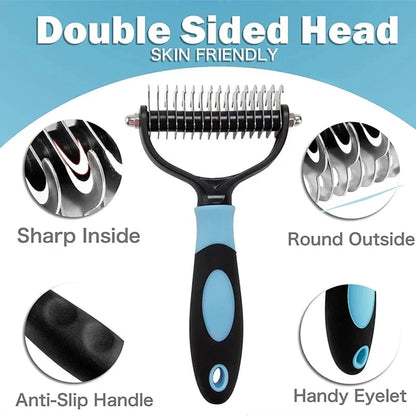 Professional stainless steel dog grooming comb with ergonomic design for removing loose hair, debris, and tangles from your pup's coat