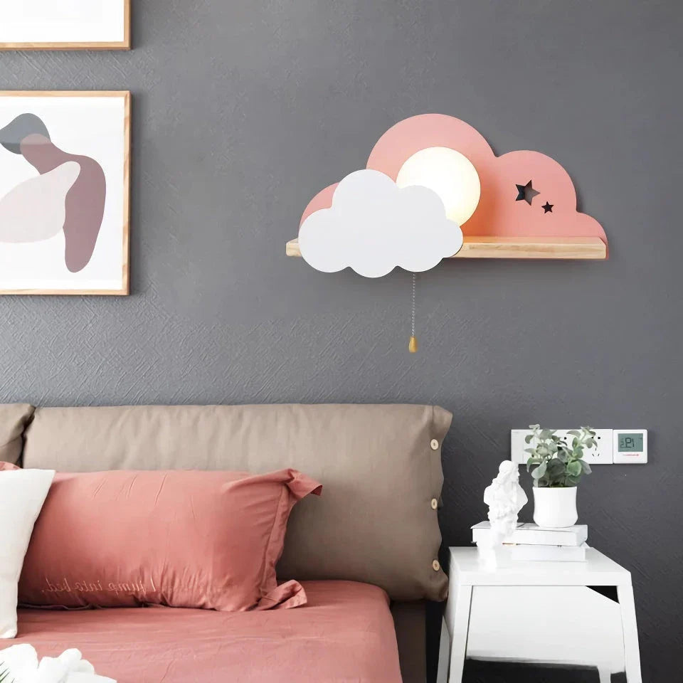 Whimsical cloud and moon-shaped wall lamp with a pull switch for easy operation, perfect for adding a touch of magic to Kiwi homes.