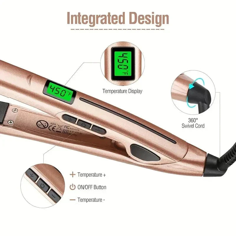 2-in-1 Ceramic Hair Straightener and Curler with fast heating, adjustable temperature, and dual functionality for versatile styling