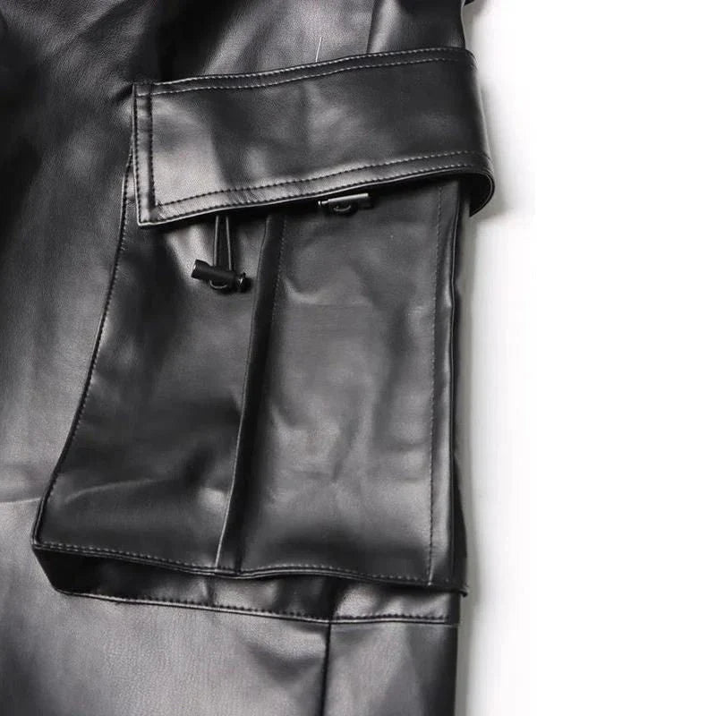 High Waist Solid Patchwork Leather Cargo Pants for the modern Kiwi woman