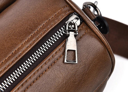 Versatile men's crossbody bag in black and brown colors with adjustable strap and multiple compartments for everyday use