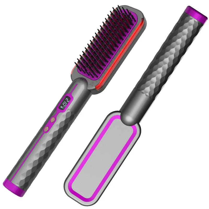 2-in-1 Hot Comb and Straightening Brush for achieving sleek, straight hair or perfect curls