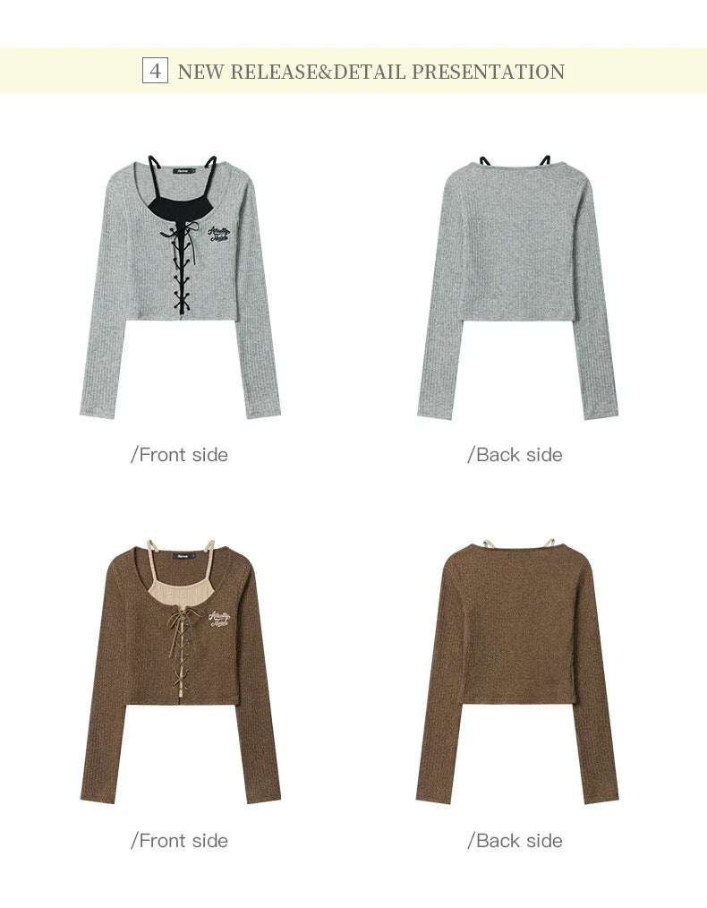 Stylish knitted cardigan with embroidered accent in gray and coffee colors, featuring a cosy, long-sleeved design and relaxed, short fit for women