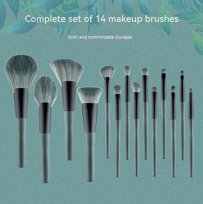 14-piece makeup brush set with banana-shaped wooden handles and premium silk nylon bristles for flawless makeup application