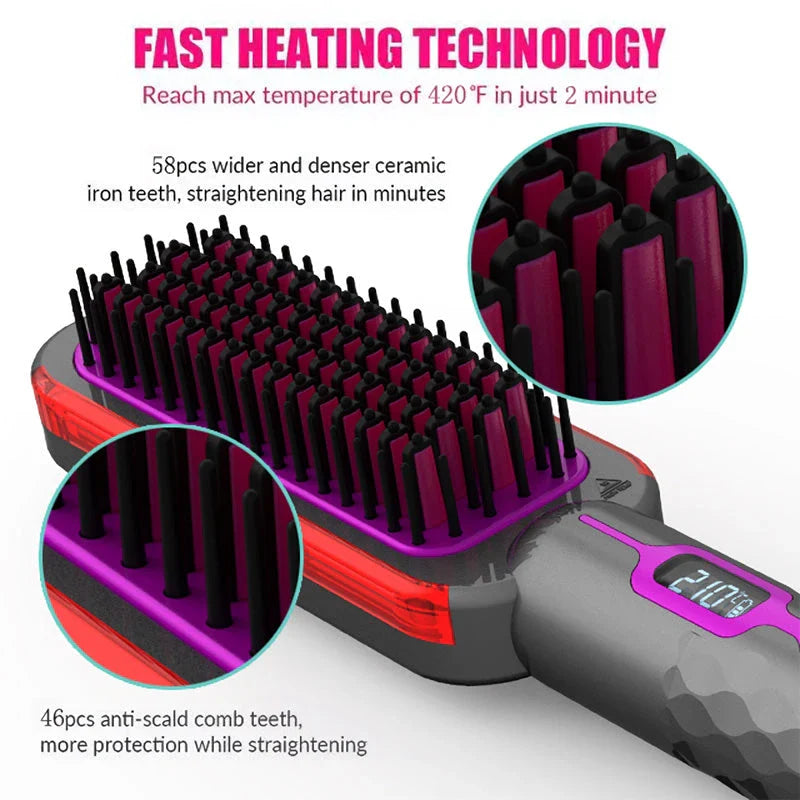 2-in-1 Hot Comb and Straightening Brush for achieving sleek, straight hair or perfect curls