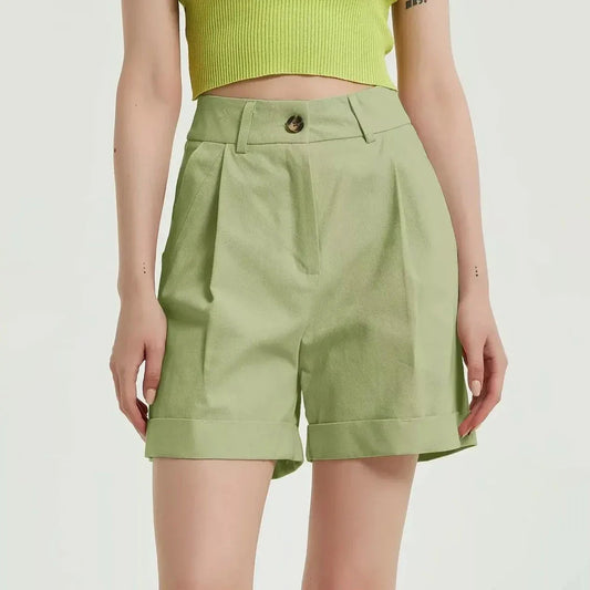 High-waist casual wide-leg shorts made from lightweight, breathable cotton fabric for comfortable and stylish summer wear