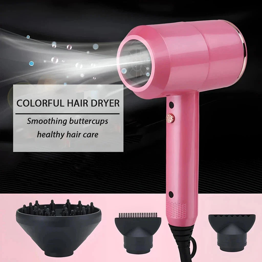 A pink professional hair dryer with cold and hot settings for salon-quality hair care at home